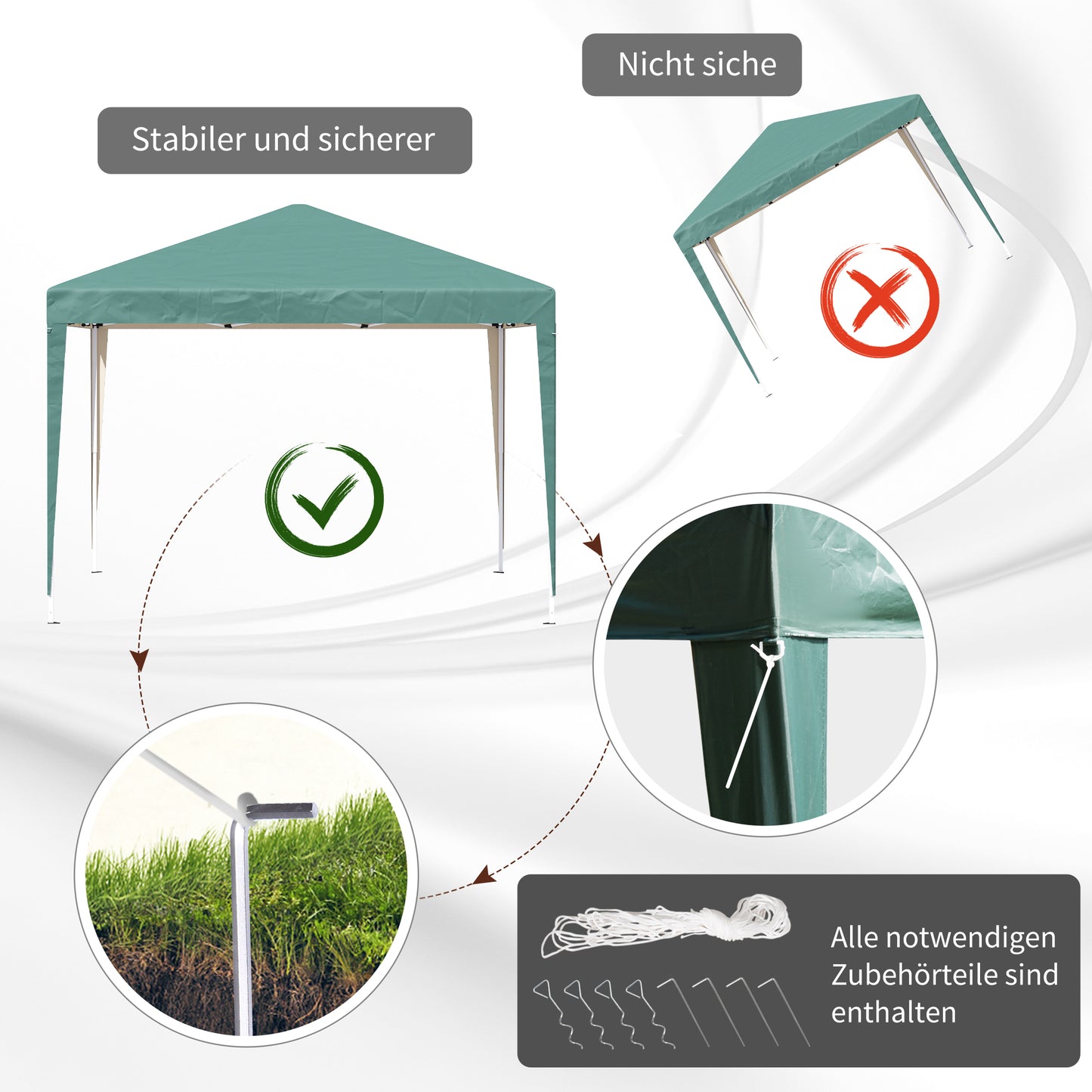 Outsunny Pavillon, 2,95 x 2,95 m Pop-Up-Faltpavillon, Gartenpavillon, Partyzelt, UV-Schutz, Stahl+Oxfordstoff, Grün