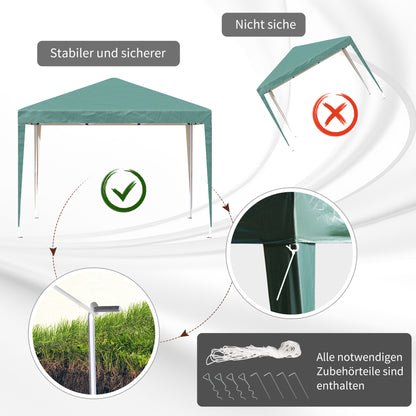 Outsunny Pavillon, 2,95 x 2,95 m Pop-Up-Faltpavillon, Gartenpavillon, Partyzelt, UV-Schutz, Stahl+Oxfordstoff, Grün