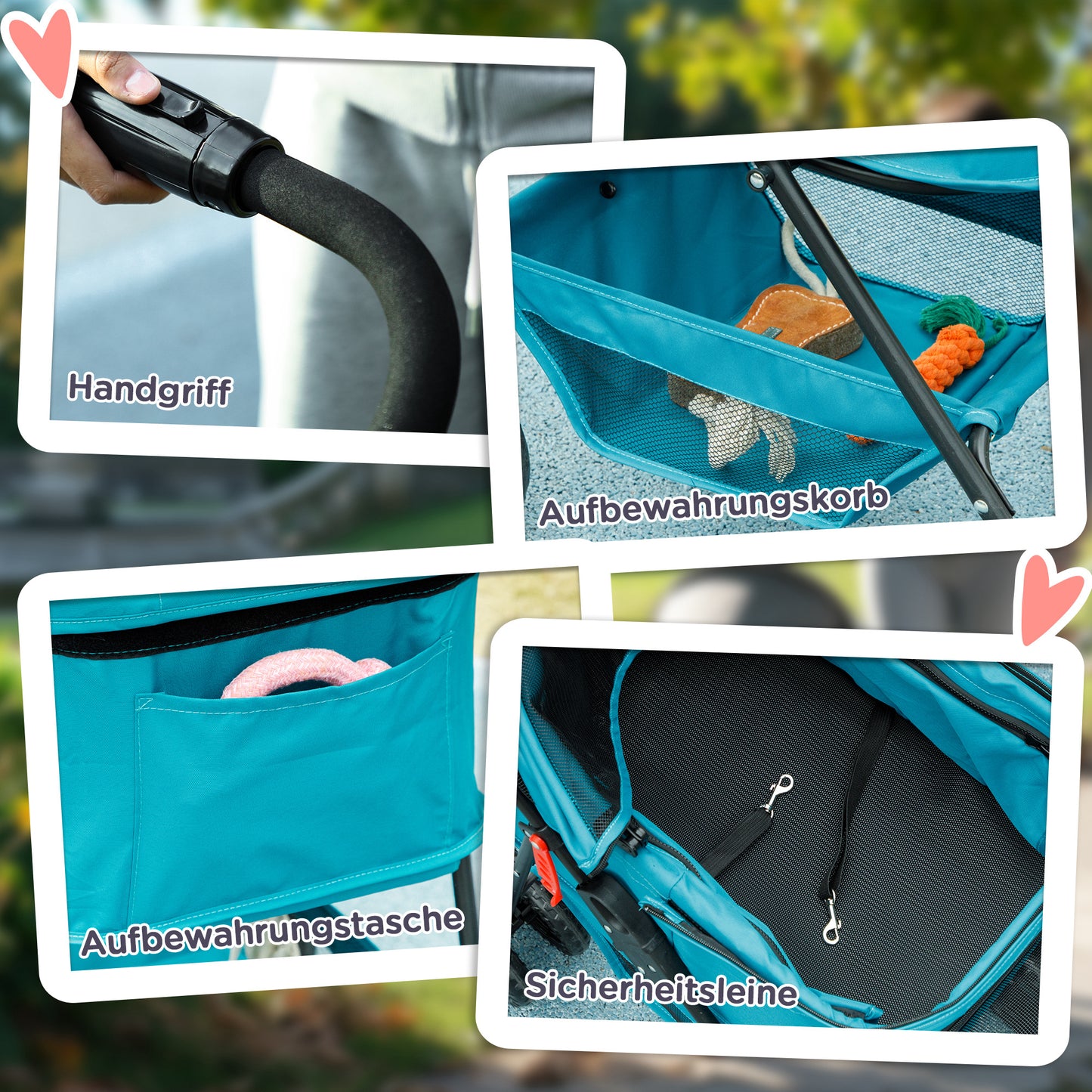 PawHut 3-in-1-Haustierkinderwagen، zusammenklappbarer Hundewagen mit 4 Rädern وabnehmbarer Trage for Hunde وKatzen Türkis