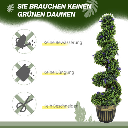HOMCOM 2-teiliges Kunstpflanzen-Set, Spiral-Design, Zementsockel, Grün