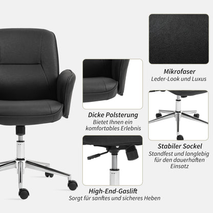 Vinsetto Bürostuhl, höhenverstellbar, atmungsaktiver Bezug, Wippfunktion, bis 120 kg, Schwarz