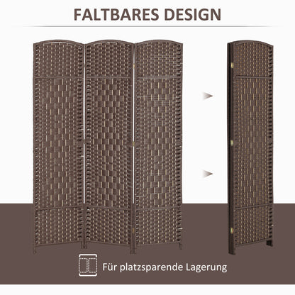 HOMCOM Raumteiler، 3-teilig faltbare Trennwand، Geflechtmuster، Kiefernholz، Braun