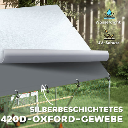 PawHut Hühnerstall, Freilaufgehege für Hühner, mit UV-beständiger Plane, Stahlgitter, Futterautomat, für 6-8 Hühner