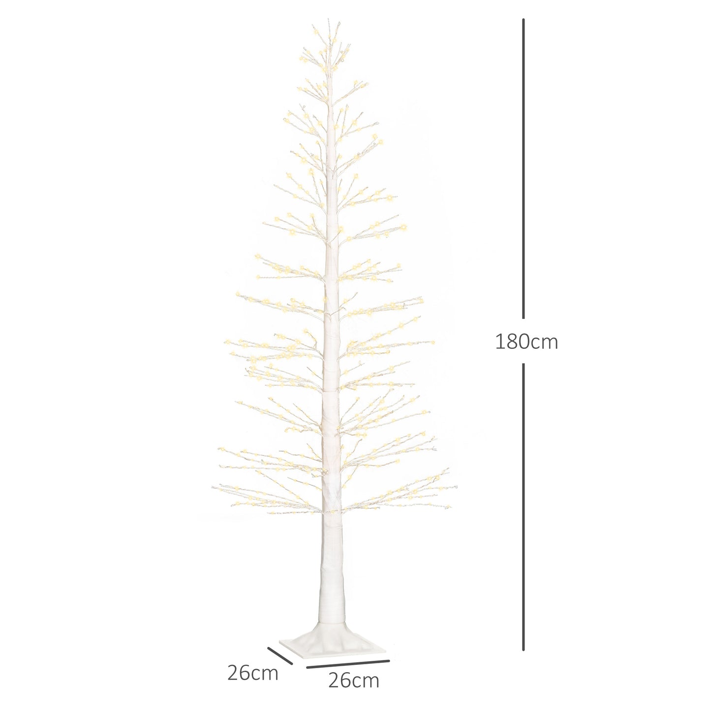 HOMCOM Kunsttanne mit LED-Beleuchtung, 180 cm hoher Weihnachtsbaum, realistische Rinde, Weiß