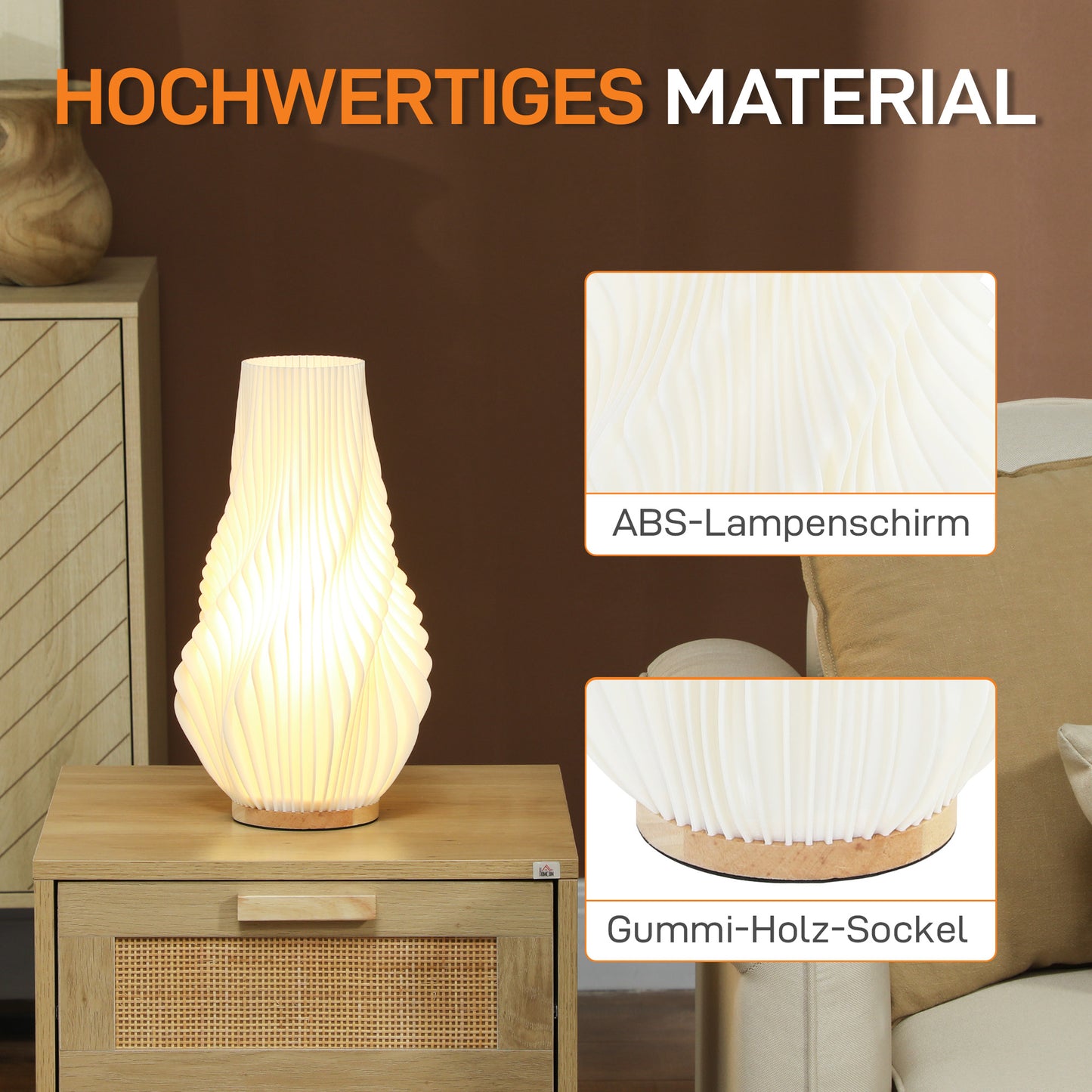 HOMCOM Smart Tischlampe mit App-Steuerung, Alexa-kompatibel, Kunststoff, Holz, Weiß