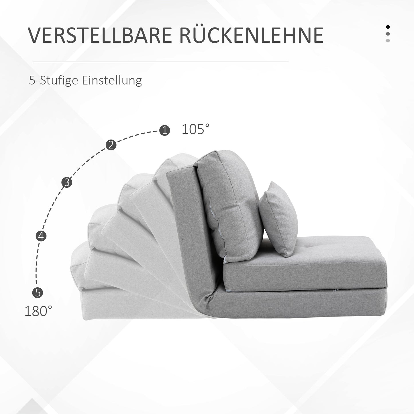 HOMCOM Bodensessel Klappmatratze Schlafmatte, 2-in-1-Design, abnehmbares Kissen, 60 x 80 x 56 cm, Grau