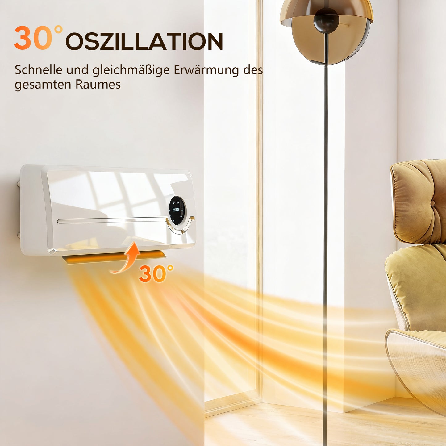 HOMCOM Heizlüfter zur Wandmontage 2000W Keramik-Wandheizung mit Ventilator, Fernbedienung, 2 Heizmodi, LED-Display