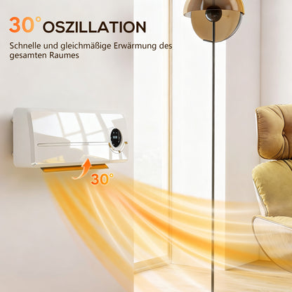 HOMCOM Heizlüfter zur Wandmontage 2000W Keramik-Wandheizung mit Ventilator, Fernbedienung, 2 Heizmodi, LED-Display