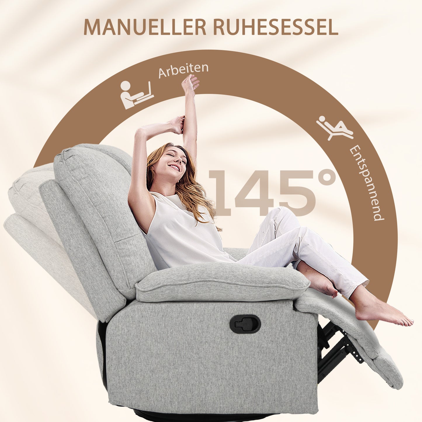 HOMCOM Relaxsessel, neigbar, komfortabel, 89x101x105 cm, Grau