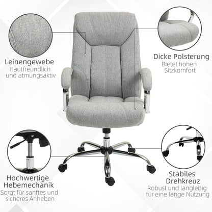 Vinsetto Ergonomischer Bürostuhl, hohe Rückenlehne, atmungsaktiver Bezug, verstellbare Höhe, Grau