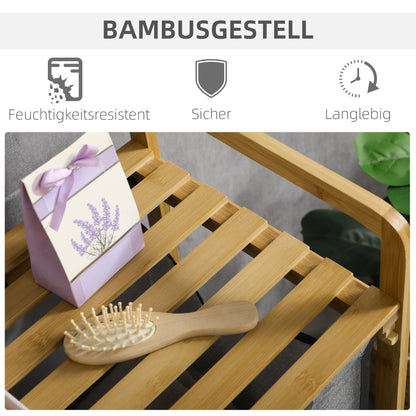 HOMCOM Wäschesammler Wäschekorb, 2 Wäschesäcke, 2 Griffe, Bambus, 63,5 x 33 x 73 cm, Grau + Natur