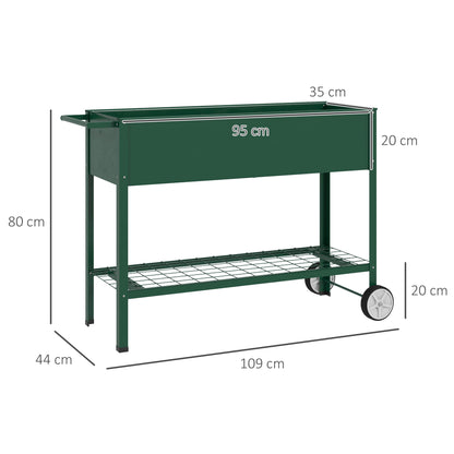 Outsunny Hochbeet Pflanzbeet Pflanzkasten, 1 Ablage, 2 Rollen, 109 cm x 44 cm x 80 cm, Grün