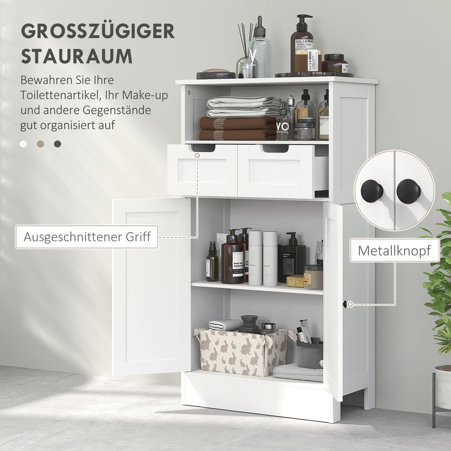 kleankin Badezimmerschrank mit 2 Schubladen, Tür, 60 x 30 x 109 cm, Weiß