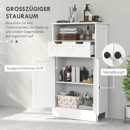 kleankin Badezimmerschrank mit 2 Schubladen, Tür, 60 x 30 x 109 cm, Weiß