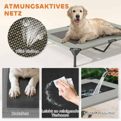 PawHut Hundeliege Outdoor mit Dach، Erhöhtes Hundebett für Große Hunde، 106 × 76 × 99 سم، Hellgrau