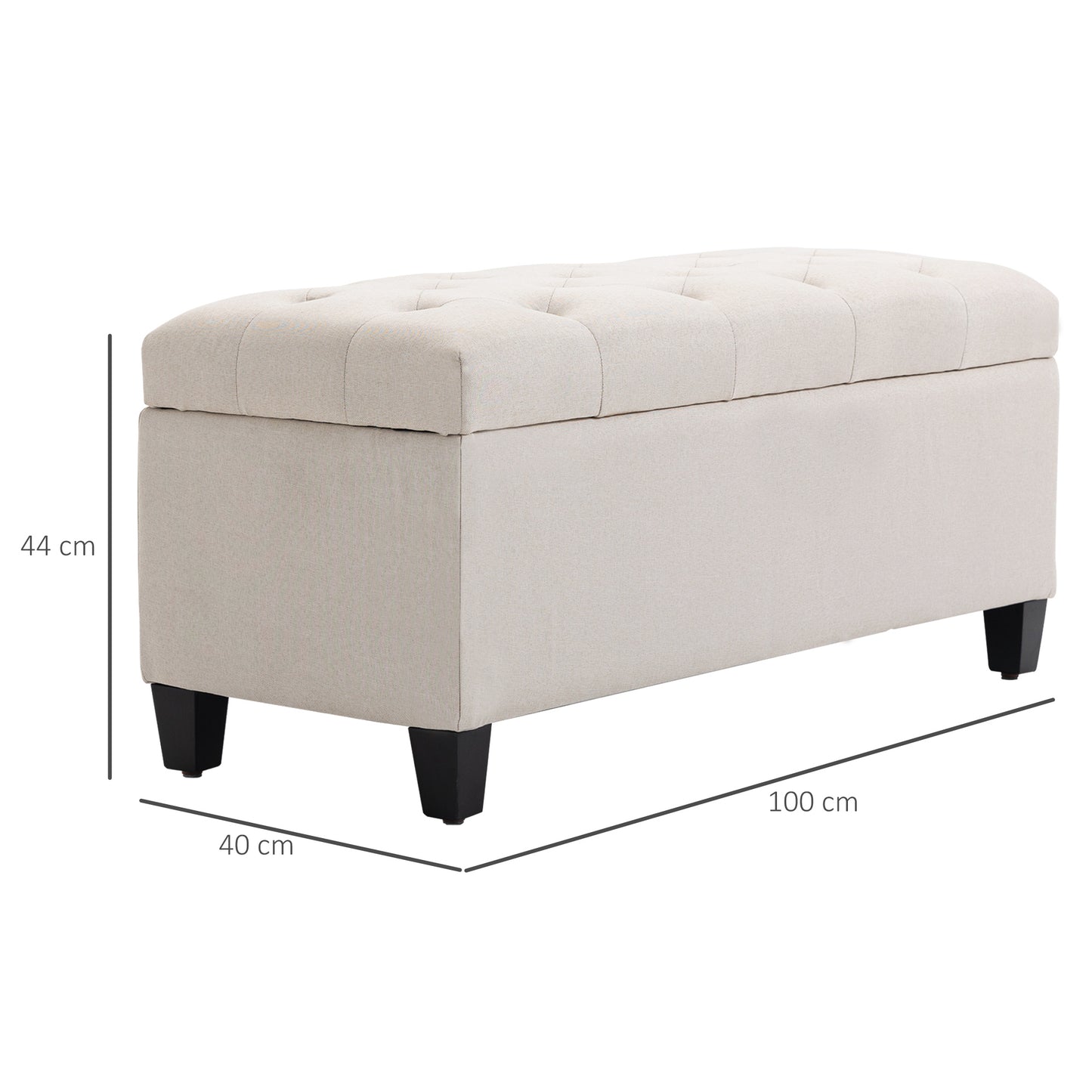 HOMCOM Sitzbank mit Stauraum Polsterbank mit Leinenoptik, Sitztruhe mit Holzbeine, Truhenbank für Wohnzimmer Schlafzimmer Flur 100 x 40 x 44 cm Cremeweiß