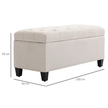 HOMCOM Sitzbank mit Stauraum Polsterbank mit Leinenoptik, Sitztruhe mit Holzbeine, Truhenbank für Wohnzimmer Schlafzimmer Flur 100 x 40 x 44 cm Cremeweiß