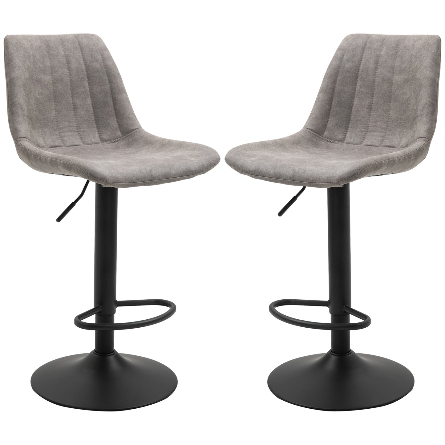 HOMCOM 2er-Set Barhocker im Retrodesign, inkl. Fußstütze, höhenverstellbar, Gaslift, Grau + Schwarz