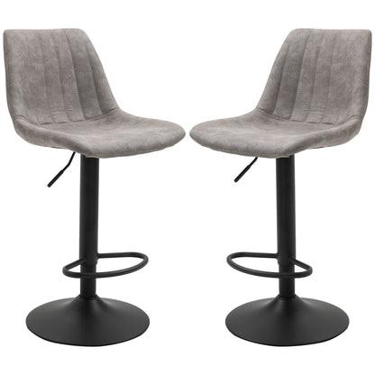 HOMCOM 2er-Set Barhocker im Retrodesign, inkl. Fußstütze, höhenverstellbar, Gaslift, Grau + Schwarz