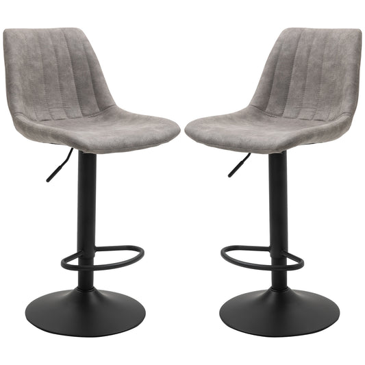 HOMCOM 2er-Set Barhocker im Retrodesign, inkl. Fußstütze, höhenverstellbar, Gaslift, Grau + Schwarz