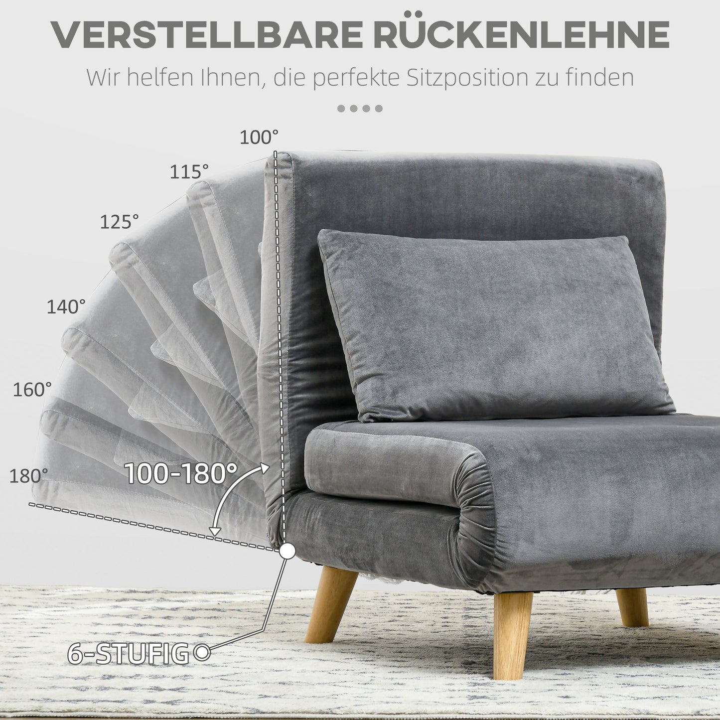 HOMCOM 2-in-1 Sessel, Relaxsessel, Gästebett, bis 150 kg, 72 cm x 78 cm x 79 cm, Grau