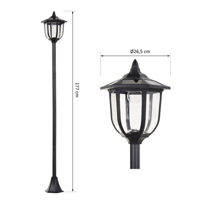 Outsunny Solar LED Gartenlaterne, Laterne aus Kunststoff, Außenleuchte für Innen und Außen 177 cm hoch, Gartenleuchte, 30/60 Lumen, für Garten Balkon Deko Schwarz