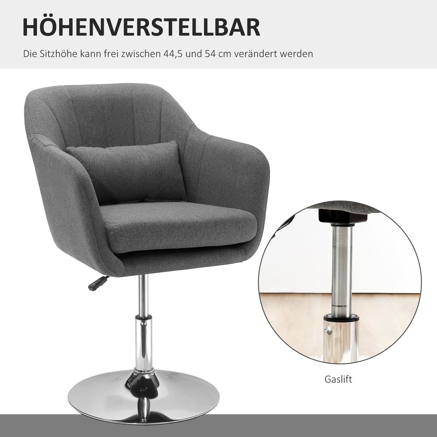 HOMCOM Drehstuhl, höhenverstellbarer Bürostuhl, leinenartiges Polyester, Metall, 60 x 60 x 79-91 cm, Dunkelgrau