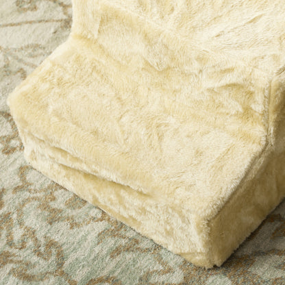 PawHut Faltbare Haustiertreppe, 3 Stufen, waschbarer Plüschbezug, Spanplatte, 46 x 35 x 35 cm, Beige