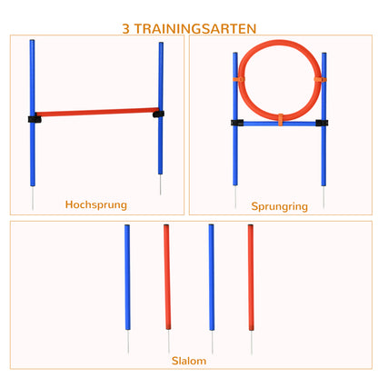 PawHut Hunde-Agility-Trainingsgeräte, Agility-Übungs-Set, Hund Agility Set, Slalom-Hürden-Sprungring für Hunde, 3 in 1 Hundesport Trainingsplatz, Blau+Rot