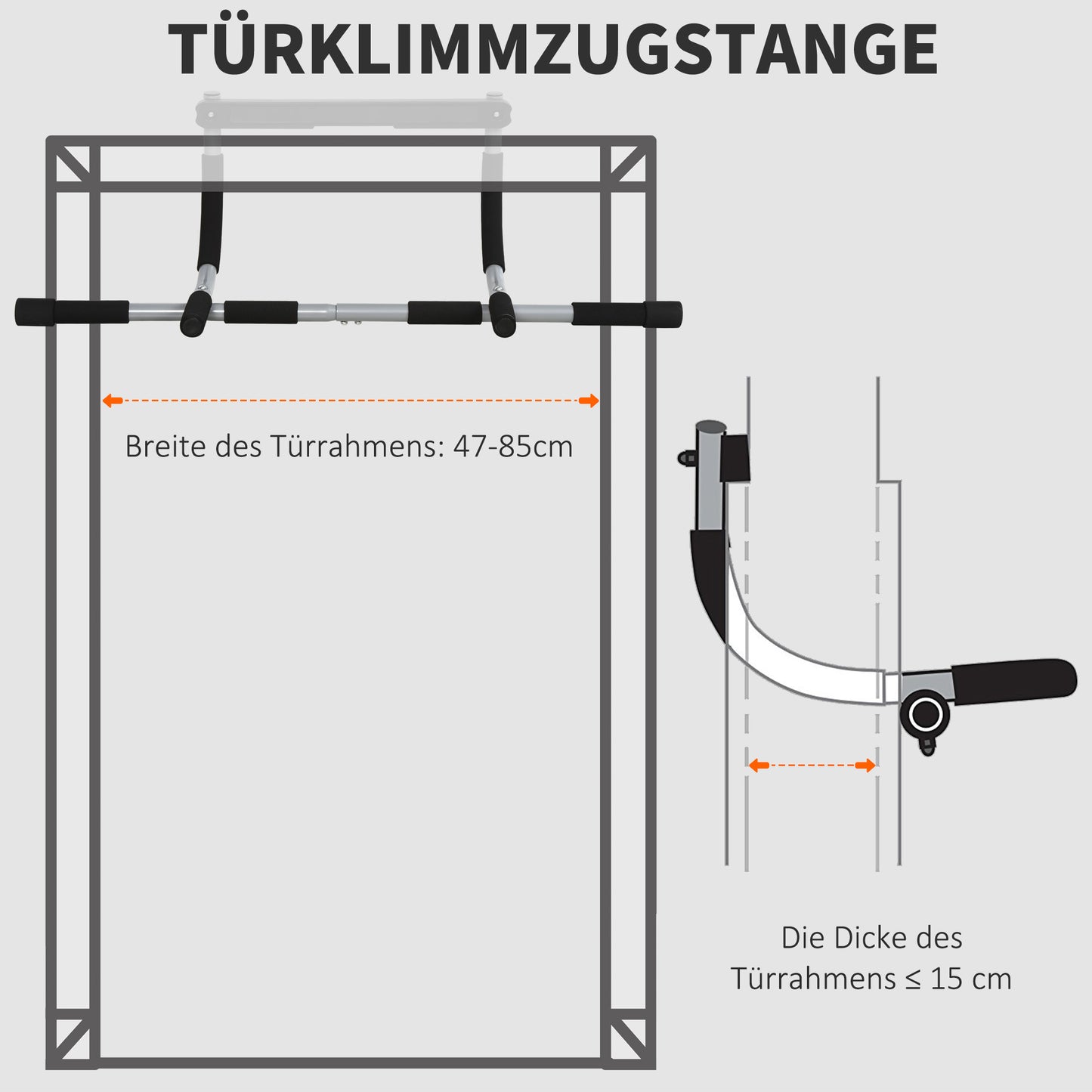 HOMCOM Klimmzugstange، التدريبات-Halterung، Multifunktions-Türreck، Stahl، Schaumstoff، 92 x 40 x 17 cm، Schwarz+Grau