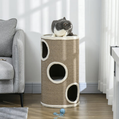 PawHut Katzen Kratztonne, weicher Plüsch, Sisal-Kratzteppich, robust, Ø38 x 70H cm, Braun