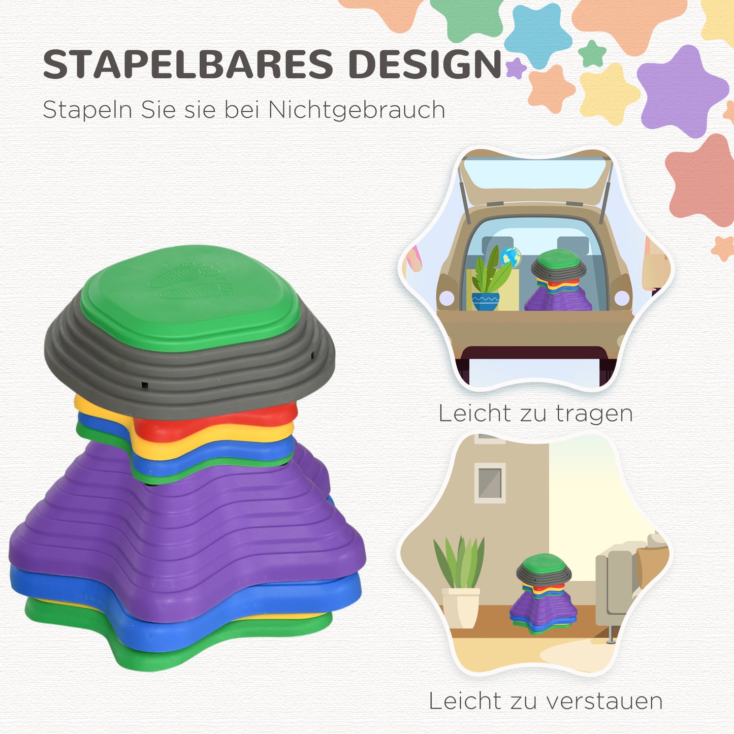 ZONEKIZ Trittsteine-Set für Kinder ab 3 Jahren, 11 Steine, rutschfest, bis 80 kg, Seestern-Design