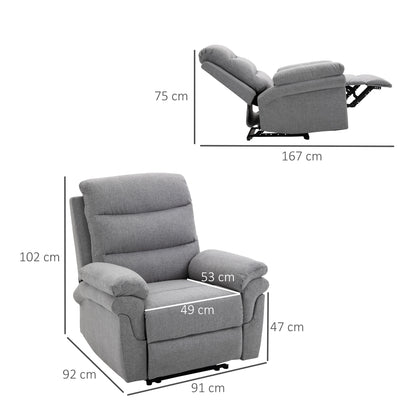 HOMCOM Relaxsessel mit Liegefunktion Einzelsofa Verstellbar Liege 165° neigbar Liegesessel Ruhesessel Fernsehsessel für Wohnzimmer Schlafzimmer Leinen-Touch Hellgrau 91 x 92 x 102 cm