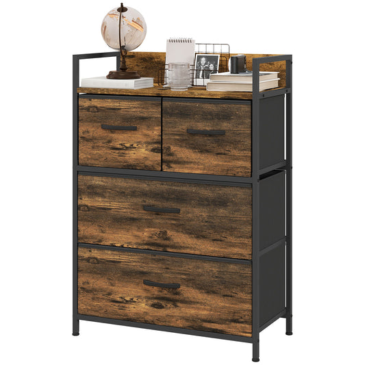 HOMCOM Kommode, Sideboard, 4 Stoffschubladen, Industrial Design, 60x29x85cm, Braun/Schwarz