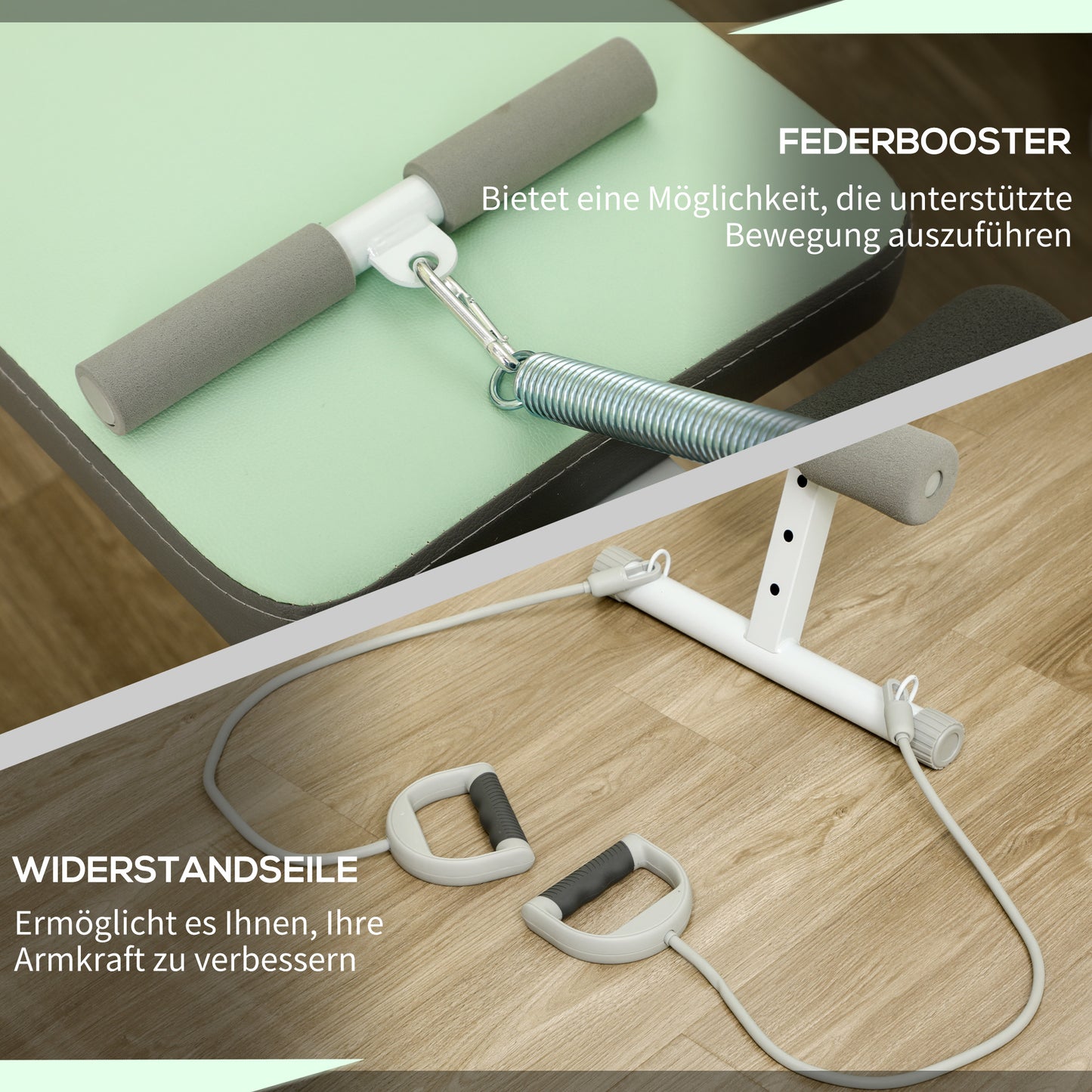 SPORTNOW Trainingsbank, Bauchtrainer, höhenverstellbar, klappbar, 2 Widerstandsbänder, Stahl, grün, 51 x 137 x 50-66 cm