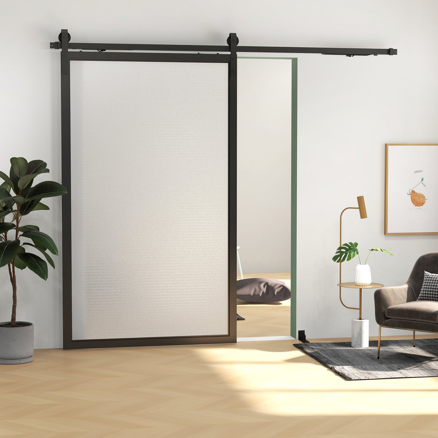 HOMCOM Schiebetür-Bausatz, leise & leichtgängig, für Holz- & Zementwände, 244cm, Stahl, Schwarz