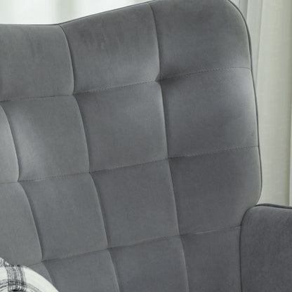 HOMCOM Vintage Schaukelstuhl, geschwungene Kufen, dicke Polsterung, Buchenholz & Stahl, Dunkelgrau