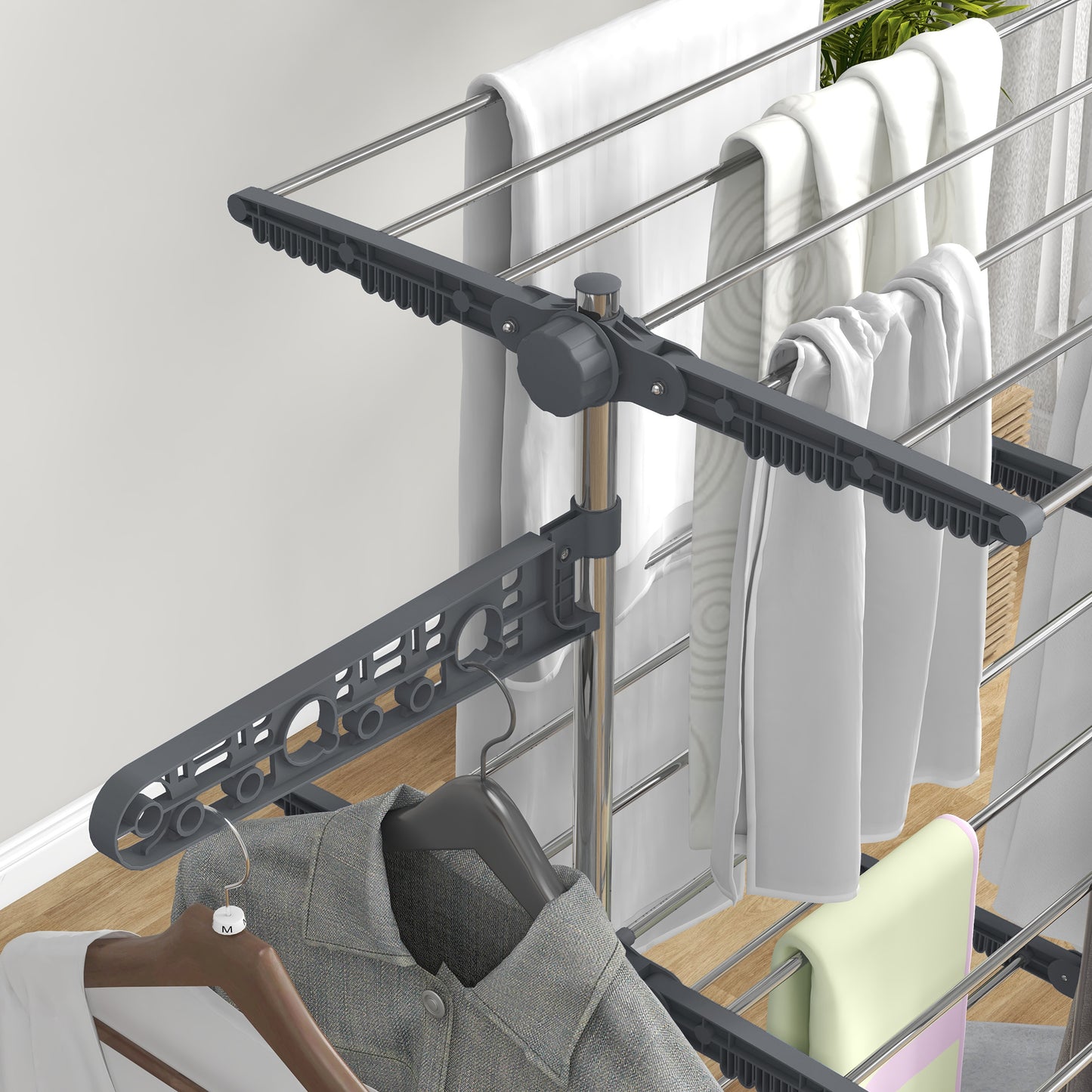 HOMCOM Wäschenständer Wäschetrockner. 4 Ebenen, klappbar, One-Klick-System, 142 cm x 55 cm x 152 cm Blau + Silber