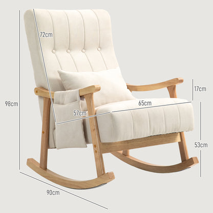 HOMCOM Schaukelstuhl mit Nierenkissen, breiter Sitz, Kautschukholzrahmen, bis 120 kg, Beige