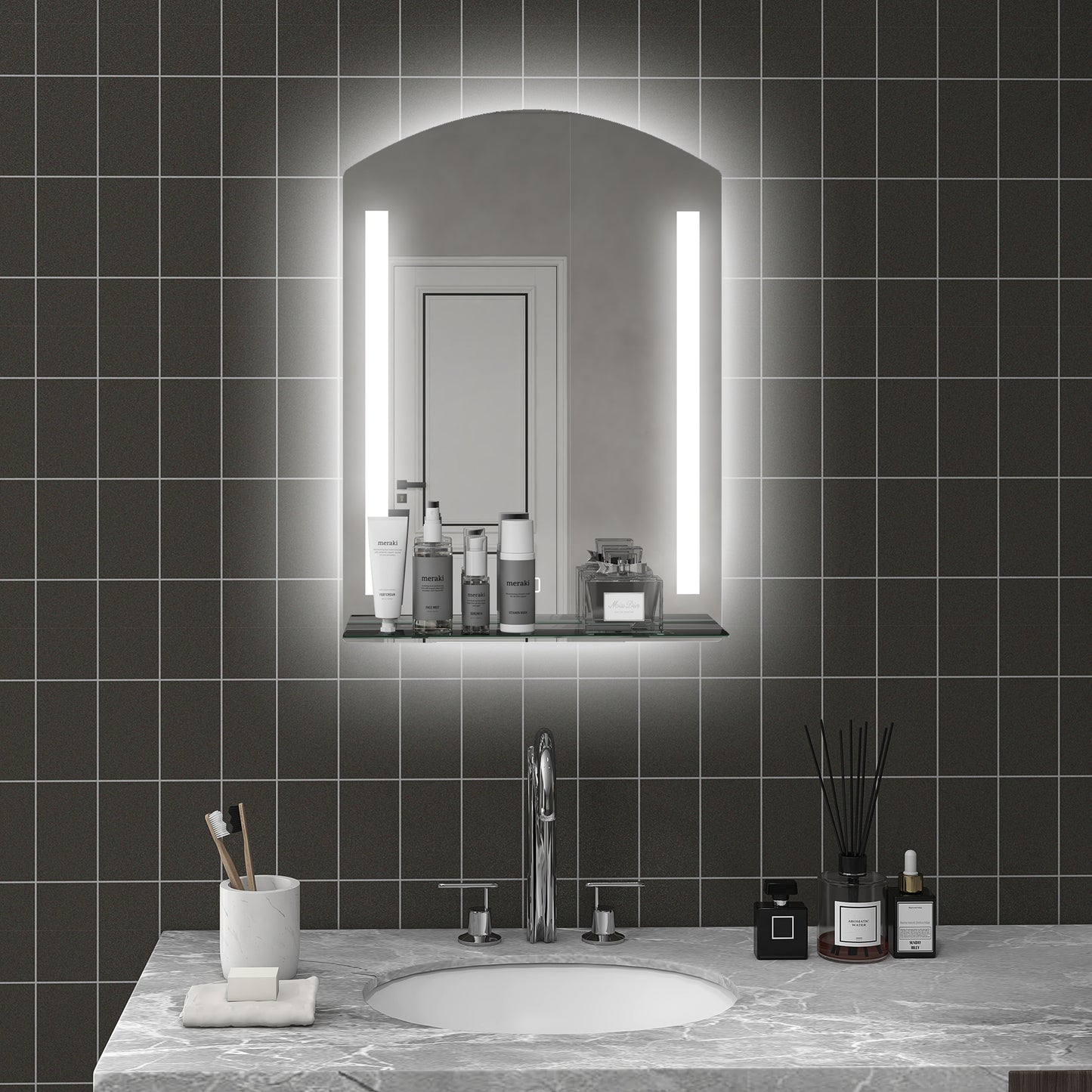 kleankin Badezimmerspiegel mit LED-Beleuchtung, elegant und hochwertig, Glas, Aluminium, Kunststoff, 50L x 12B x 70H cm