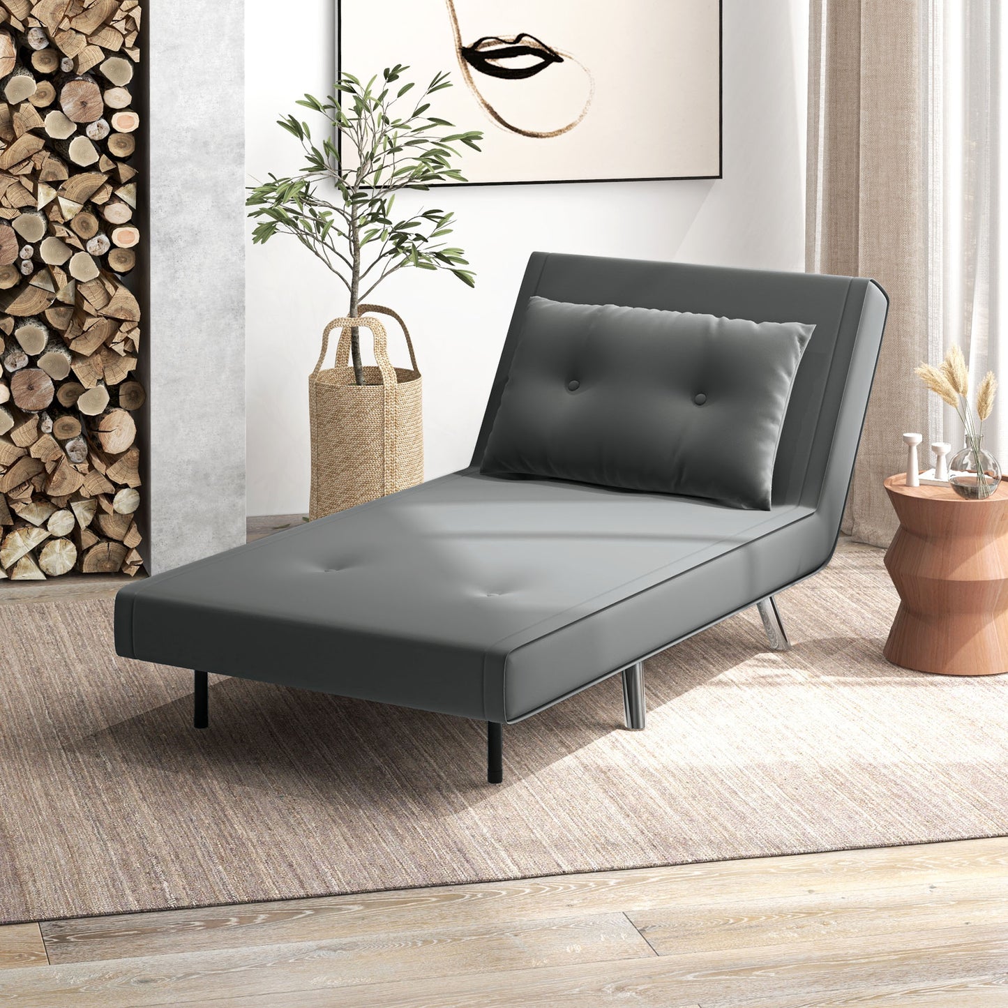 HOMCOM Liegesessel Sessel mit Liegefunktion Schlafsessel, Knopfheftung, Leinenoptik, 77 cm x 88 cm x 83 cm, Dunkelgrau