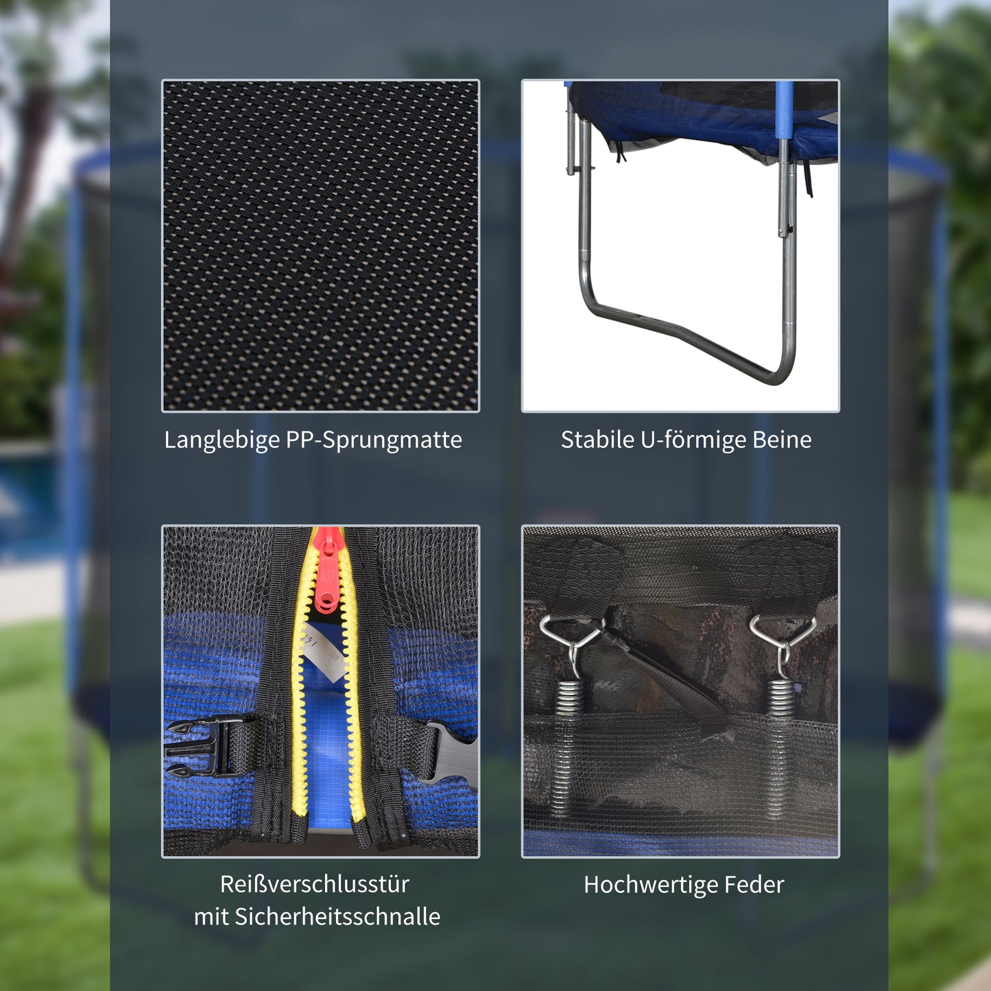 HOMCOM Trampolin mit Sicherheitsnetz Gartentrampolin für Innen- und Außenbereich Fitnesstrampolin für Jugendliche und Erwachsene Stahl Blau+Schwarz bis 113,6 kg Ø305 x 248H cm