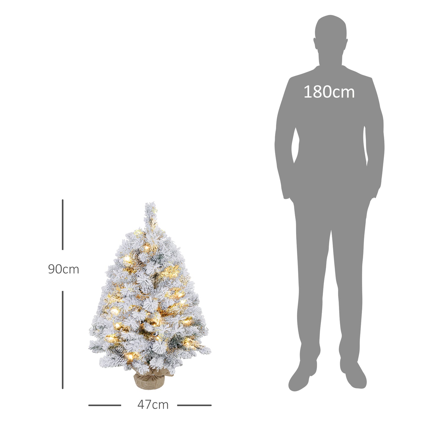 HOMCOM Weihnachtsbaum 92 سم، LED-Lichter، Schneezweige، Tannenzapfen، flammenhemmend، Betonfuß
