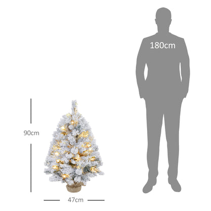 HOMCOM Weihnachtsbaum 92 سم، LED-Lichter، Schneezweige، Tannenzapfen، flammenhemmend، Betonfuß