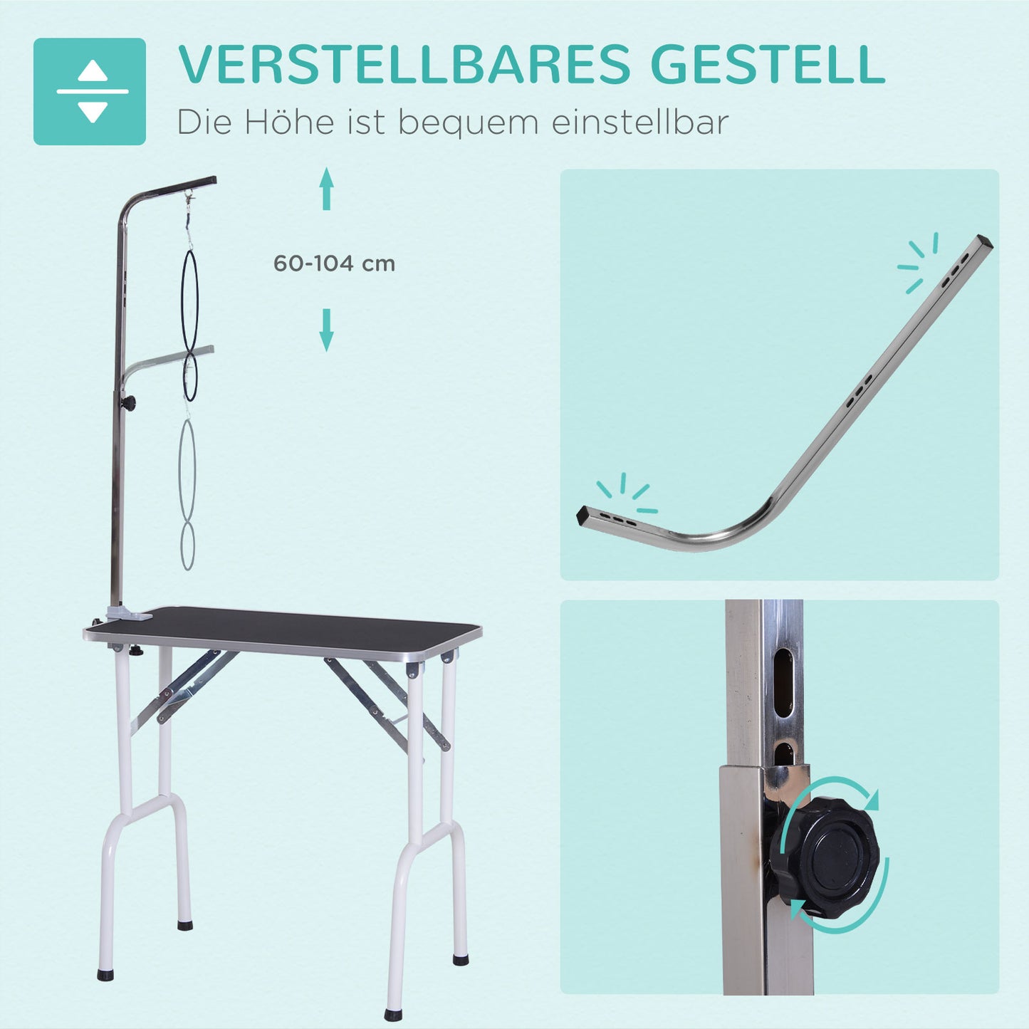 PawHut Trimmtisch klappbar Tierpflegetisch Schertisch Pflegetisch für Hunde Katzen Metall Schwarz 81 x 48,5 x 80 cm