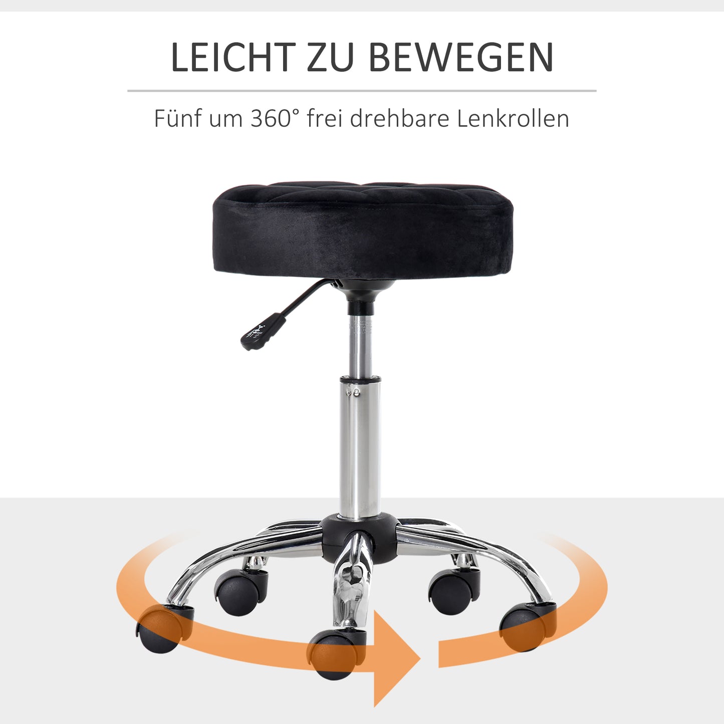 HOMCOM Salonhocker, höhenverstellbar, Bezug i Samtoptik, Ø35 x 49-61 cm, Schwarz