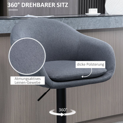 HOMCOM Barhocker höhenverstellbar mit Lehne und mit Fußstütze; Leinenoptik, 54 cm x 54 cm x 112 cm, Grau