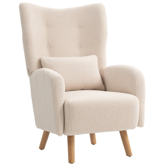HOMCOM Akzentstuhl, Polstersessel mit Plüschbezug, Schaumstoffkissen, Ohrensessel, Beige