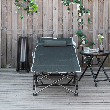 Outsunny Campingbett, klappbares Feldbett mit Kopfkissen, 188 x 64,5 x 53 cm, Grau