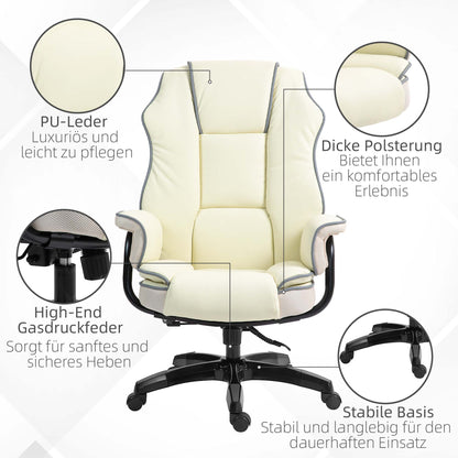 Vinsetto Ergonomischer Bürostuhl، gepolstert إضافي، Liegefunktion، Kunstleder، 76x80x118-124 سم، كريم